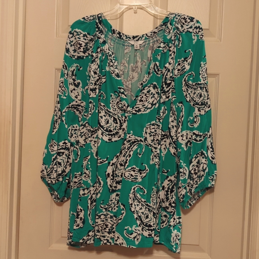 Crown & Ivy Blouse 4x Green Paisley